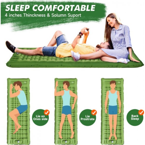 HiiPeak Sleeping Pad - Ultralight Inflatable Sleeping Mat with Built-in Foot Pump, Durable Compact Waterproof Camping Air Mattress for Camping, Backpacking, Hiking, Tent Trap Traveling (Green)